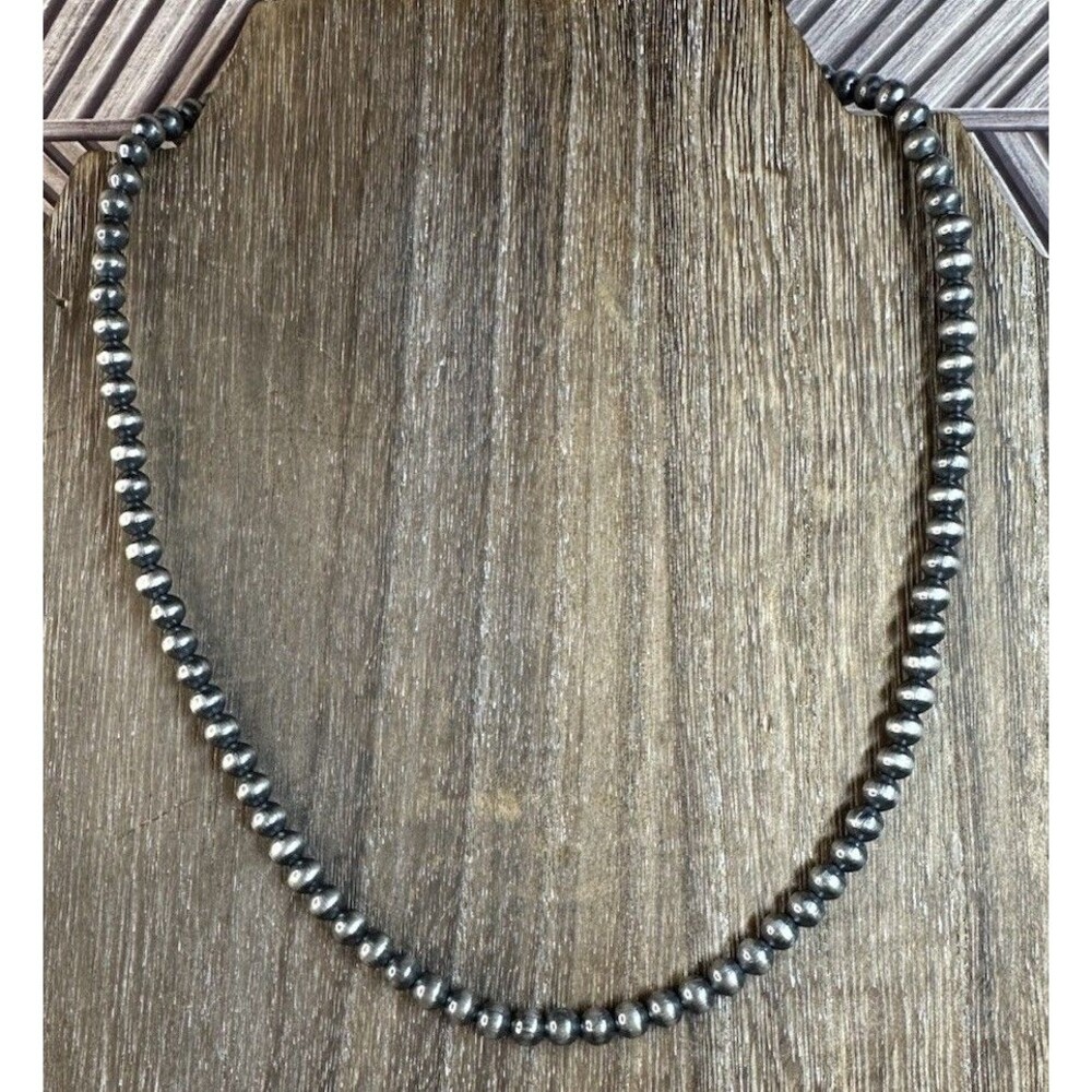 Southwest Silver Over Brass 5MM Desert Pearl Necklace 16-18” Adj